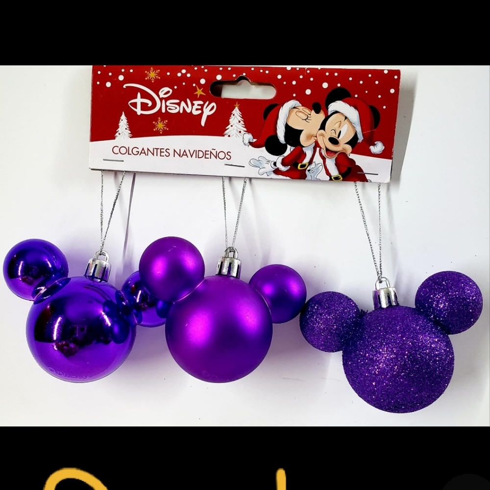 Disney Mickey Mouse Christmas Ornaments  3pz Purple